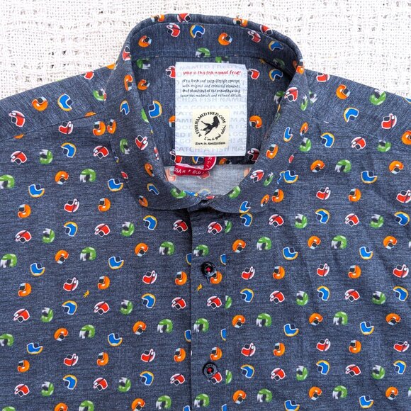 A Fish Named Fred Shirt Men's Button Up Long Sleeve Stretch Helmets Size M - Picture 1 of 11